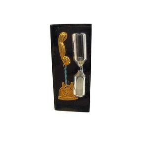 VTG Novelty Hourglass Rotary Telephone Black & Gold Retro Desk Office Decor